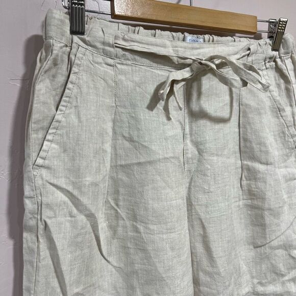 Sigrid Olsen Linen Pants Natural Beige Cropped Size Medium Tie Waist - Picture 2 of 7
